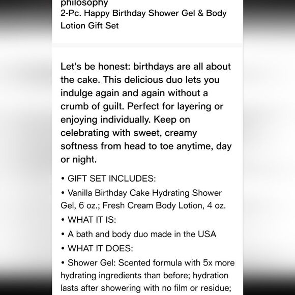 Philosophy Happy Birthday Vanilla Birthday Cake Bath & Body Set - Picture 6 of 7